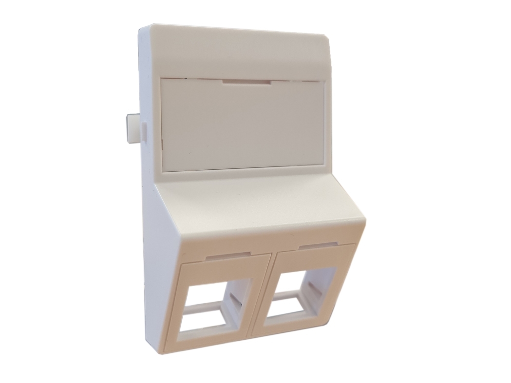 Dataudtag, skrå - 1½ modul type F, for 2 stk. Csslr plus keystone konnektor, farve: hvid