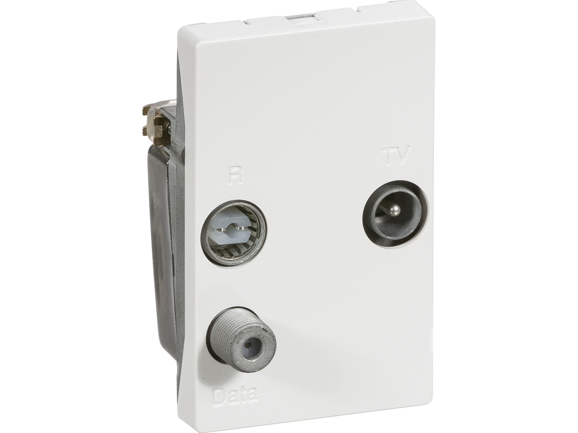 LAURITZ KNUDSEN LK FUGA Antenneudtag TV/Radio Data-slutdåse 1½ modul, Hvid- I pose for DIY
