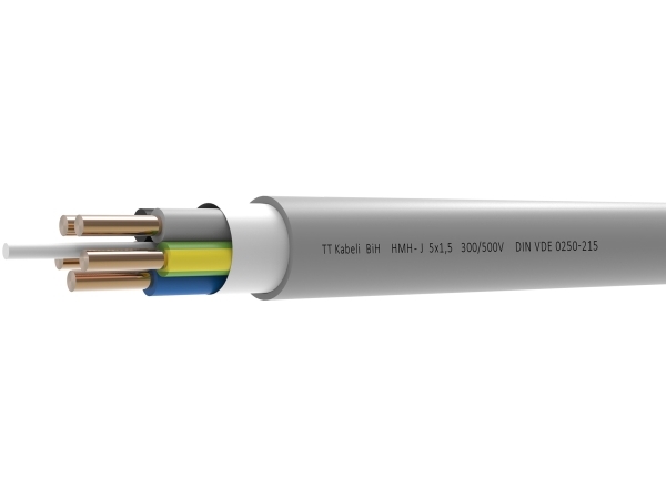 TT CABLES Installationskabel let, halogenfri 5G1,5 mm² grå 300/500V ring 100 meter, kabeldiameter 9,3 mm - (100 meter)