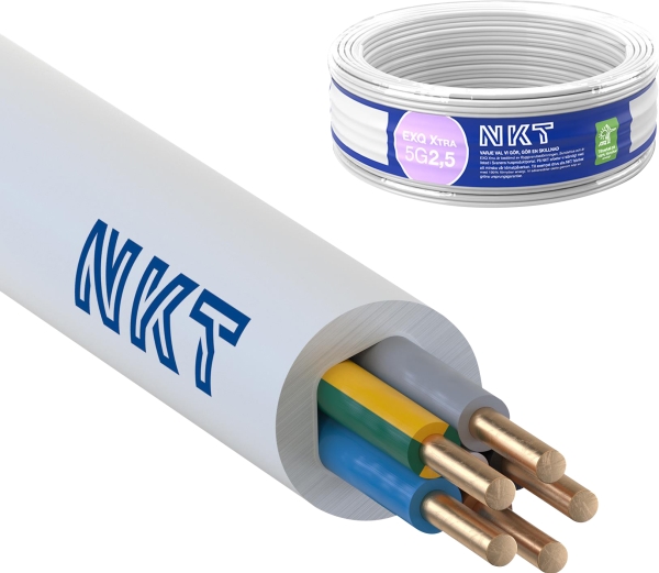 NKT Installationskabel, halogenfri, 5G2,5 mm2 EXQ XTRA Dca hvid 300/500V ring 50m - (50 meter)