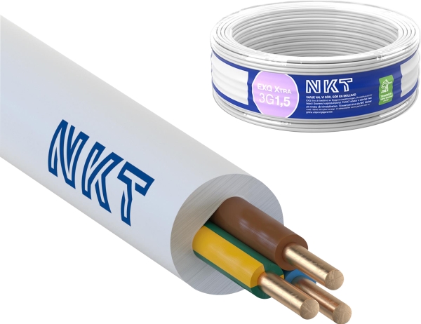 NKT Installationskabel, halogenfri, 3G1,5 mm2 EXQ XTRA Dca hvid 300/500V ring 100m - (100 meter)