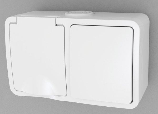 Stikkontakt kombi schuko m/afbryder IP54 hvid
