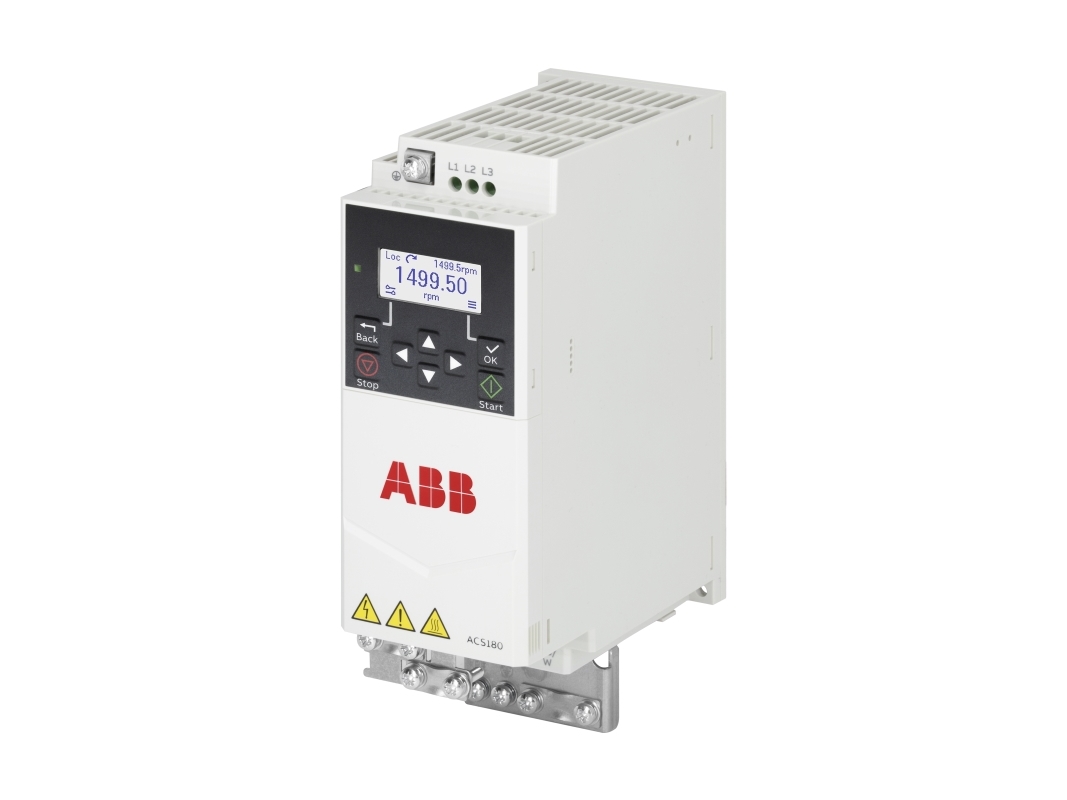 ABB Frekvensomformer ACS180 1x208…240V, 2,2kW, 9,8A, IP20, integreret STO og EMC-filter C2/C3, n: 98%