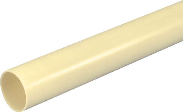 Plastrør stiv, PVC 20 mm (3/4) gul/hvid 4 meter. De tåler en trykbelastning på 750N.