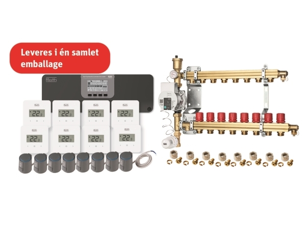 Roth Grab and Go gulvvarmepakke til 8 rum 230V med TouchLine styring & 15-60 cirkulationspumpe