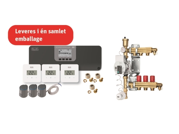 Roth Grab and Go gulvvarmepakke til 3 rum 230V med TouchLine styring & 15-60 cirkulationspumpe