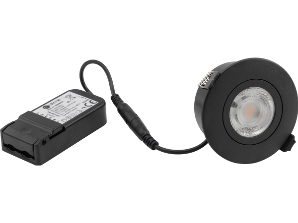 Nordtronic Low Profile Flexible G2 indbygningsspot 75 - 2700K, 440lm, inkl. driver, Sort (mat) / Inden- og udendrs