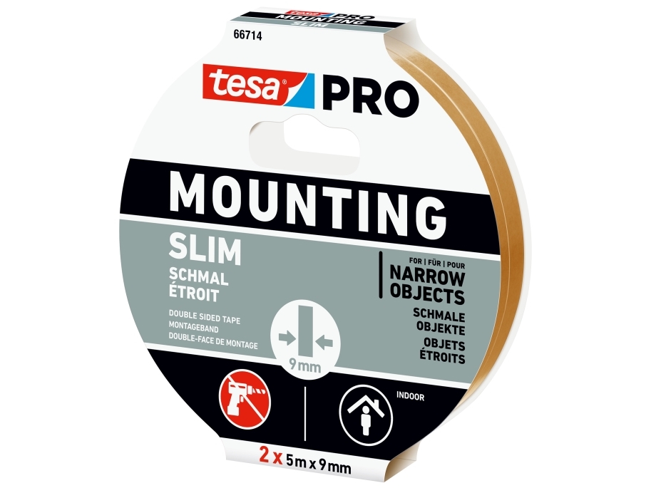 tesa Mounting PRO Schmal 66714-00000-00 Monteringsbånd Hvid (L x B) 10 m x 9 mm 2 stk