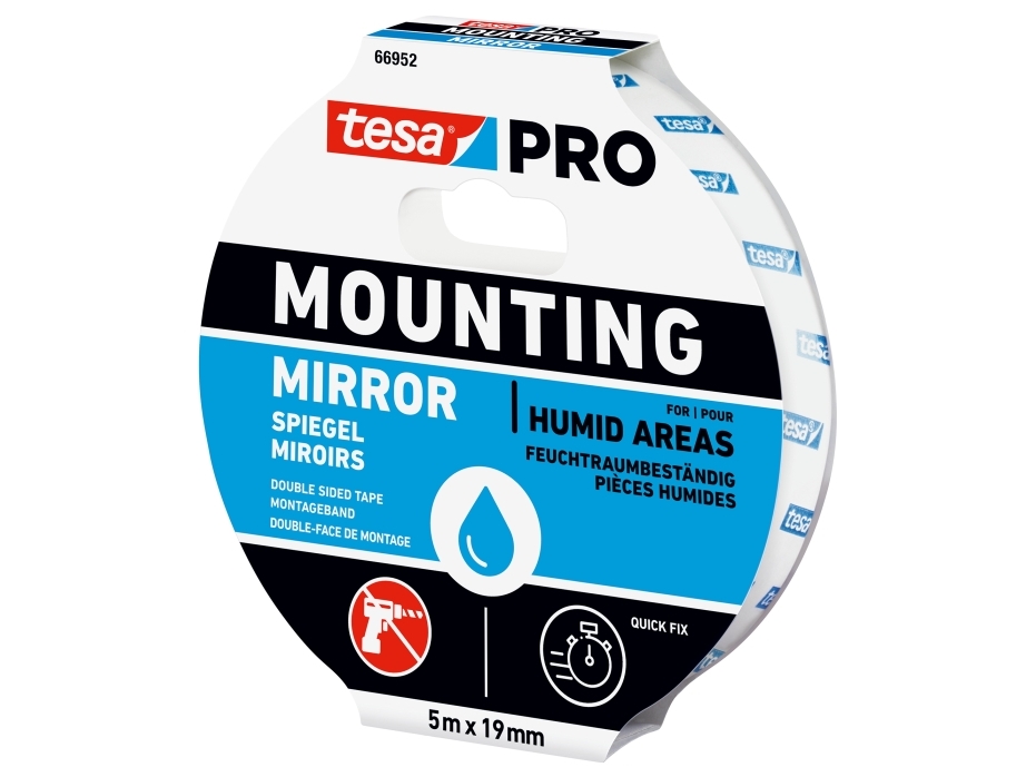 tesa Mounting PRO Spiegel 66952-00001-00 Monteringsbånd Hvid (L x B) 5 m x 19 mm 1 stk