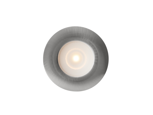 Downlight Thin G2 Børstet stål 3000K, 225lm, 90° spredning, 2,1W, 700mA. Integreret klemrække. Laveste indbygningshøjde 10 mm.
