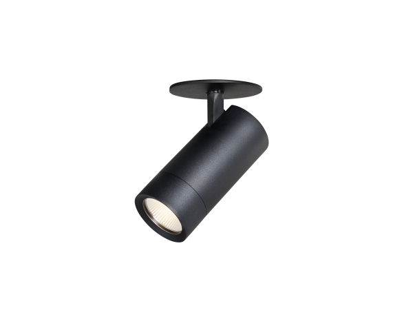 Optic Spot XS 36° Sort, 2700K/3000K, 9,7W, 750-770lm, Ra90, Justerbar 90°/350°. Med planforsænket fastgørelse for 70-85mm hulboring
