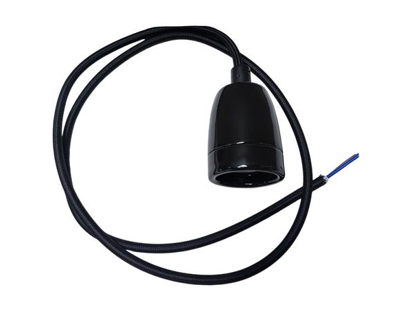 SIMPLY Pendel Kit, med Sort E27 porcelænsfatning og 2M Sort stofkabel