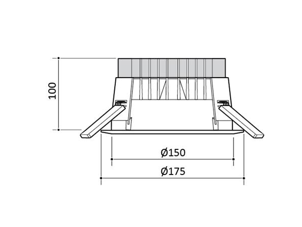 Inverso G2 Ø150 outdoor downlight, 9W, 1000lm, 3000K, Ra80, Hvid, IP44 nedefra, Øxh 175x100mm, Hulmål 150mm