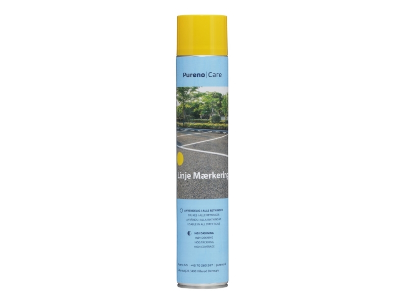 Pureno Linjemarkering Gul 750ml Afmærkning ude & inde Betongulv,Asfalt,Træ,Græs,Metal