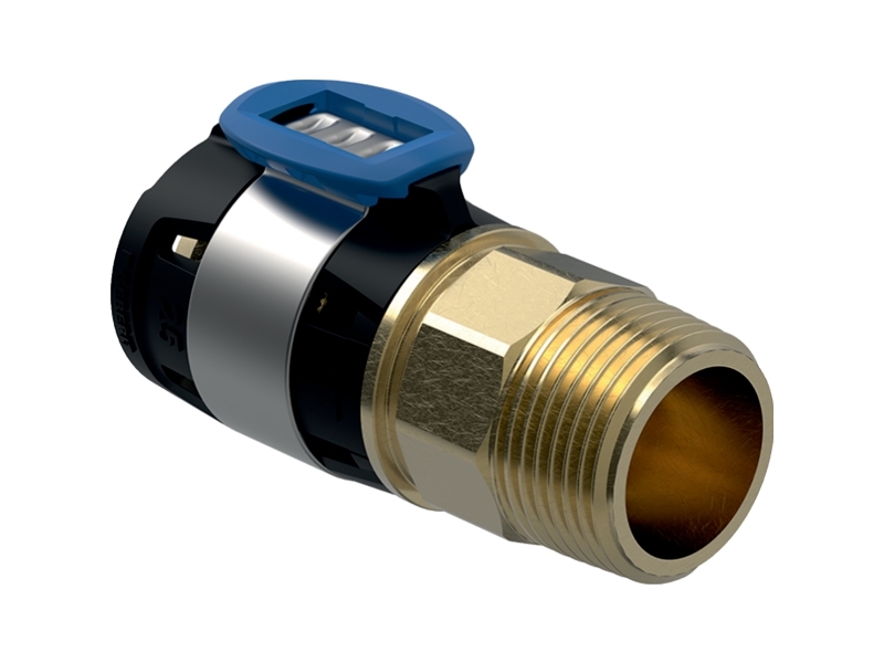 Geberit FlowFit overgang med udvendigt gevind: Materiale=Blyfri siliciumbronze (CuZn21Si3P), d=16mm, R=1/2?
