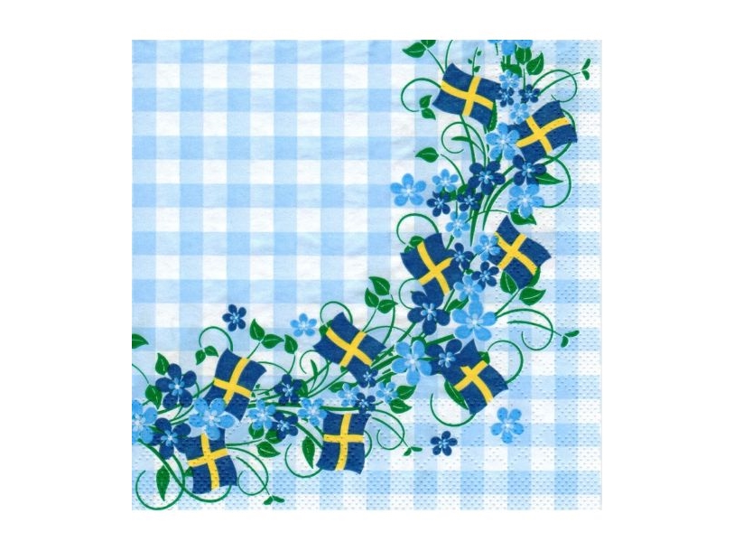 Servietter Med Blomsterranke Og Svenske Flag