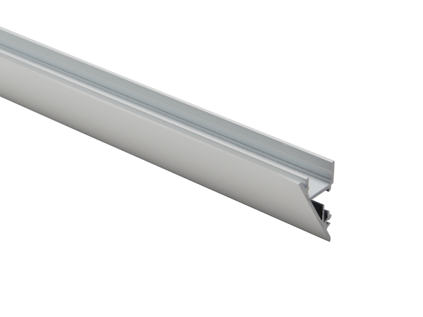 Aluminiumprofil i hvid til effektbelysningProfilen monteres udenpå væg til op/ned-lys, kompletteres med dæklåg.