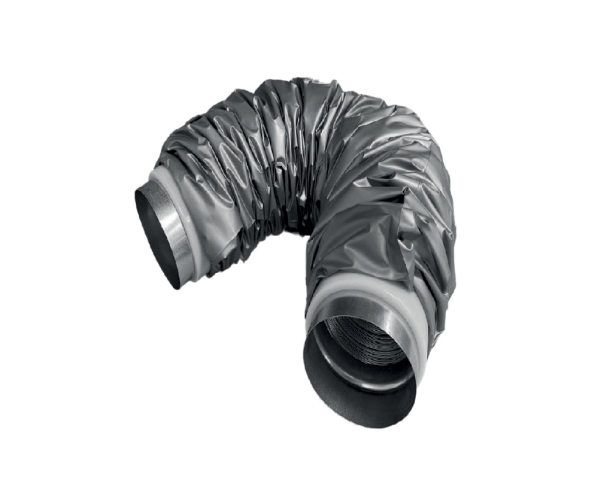 LINDAB Fleksibel lyddæmper SLF Flexicom 160600, Ø160 mm, længde 600 mm med 25 mm isolering og muffemål. Komprimeret længde 250 mm.