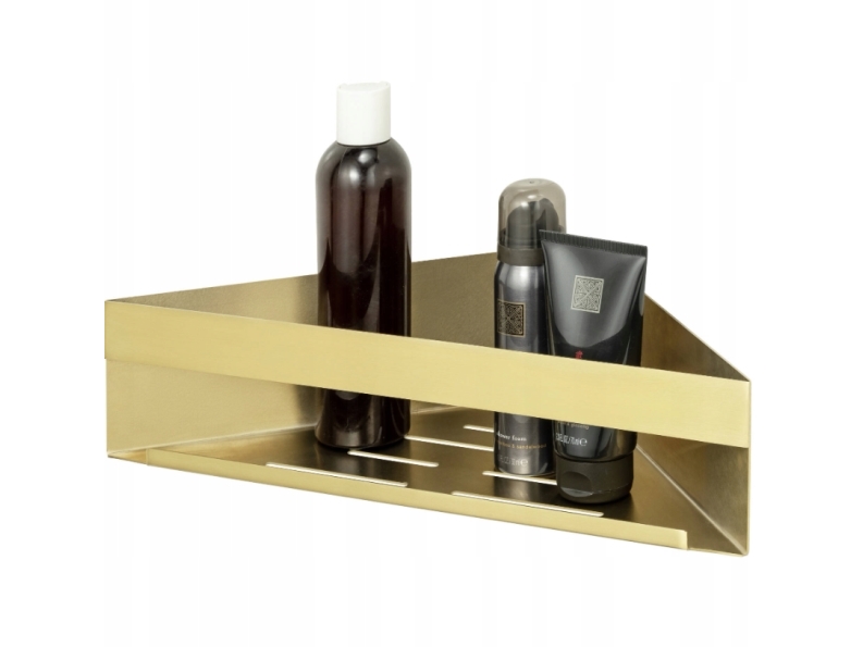Rustfri stål hjørnehylde mat guld 36 x 17 x 8 cm - Monteres nemt uden boring med Turbo-Loc® systemet – stærk og holdbar klæbepude