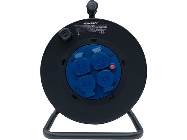FIX-PRO Professionel kabeltromle 40 meter 2-pol med jord 4 udtag. 16A/250V. Kapslingsklasse IP44. Neoprengummi kabel H07RN-F 3G1,5mm², sort