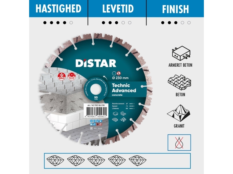 Diamant klinge Technic Adv. Ø180 mm Distar Speed f/beton & granit