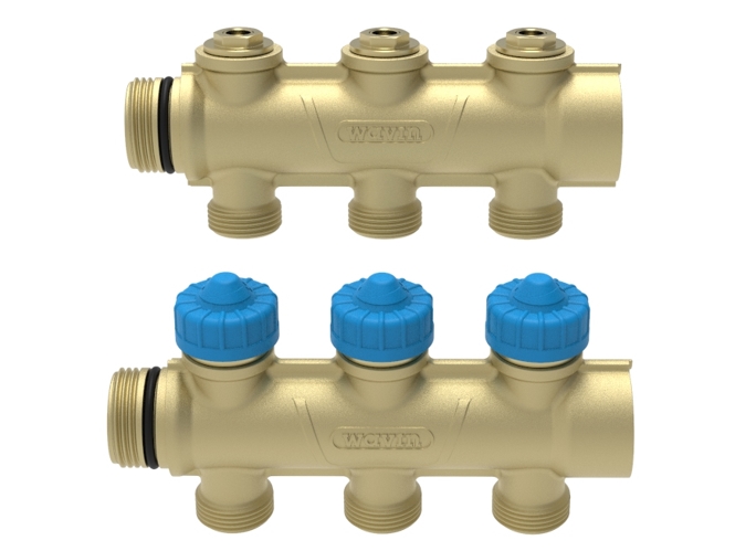 Wavin Comfina 3/4" gulvvarme fordelerrør, 3 kredse, 16 mm pex koblingssæt