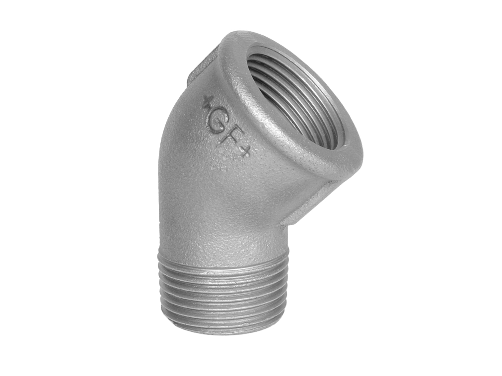GF GEORG FISCHER +GF+ vinkel 45 grader 1 1/2 muffe/nippel galvaniseret blødstøbt