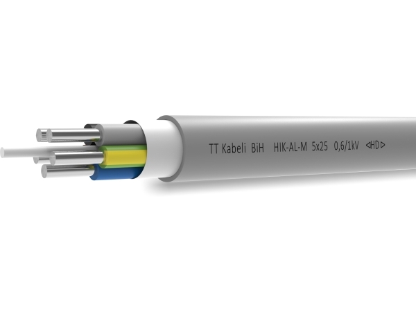 Installationskabel, halogenfri 5G25 mm² massiv aluminium rund lysegrå 600/1000V tromle 200 meter, kabeldiameter 24,0 mm