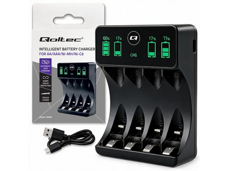 Qoltec Charger For R03, Aaa, And R6 Aa Ni-Mh Rechargeable Batteries