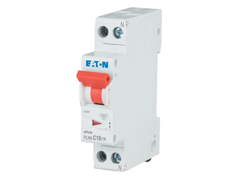 EATON Automatsikring - MCB 10A C karakteristisk, 1 polet + nul, 6kA kortslutningsbrydeevne, 230v AC, , 18mm bred