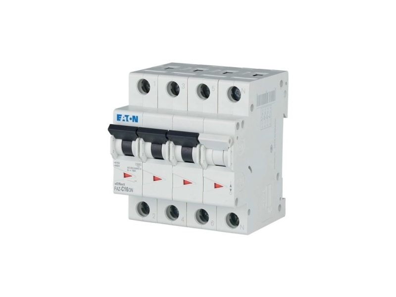 EATON Automatsikring - MCB 16A C karakteristisk, 3 polet + nul, 10kA kortslutningsbrydeevne, 400v AC, 72mm bred