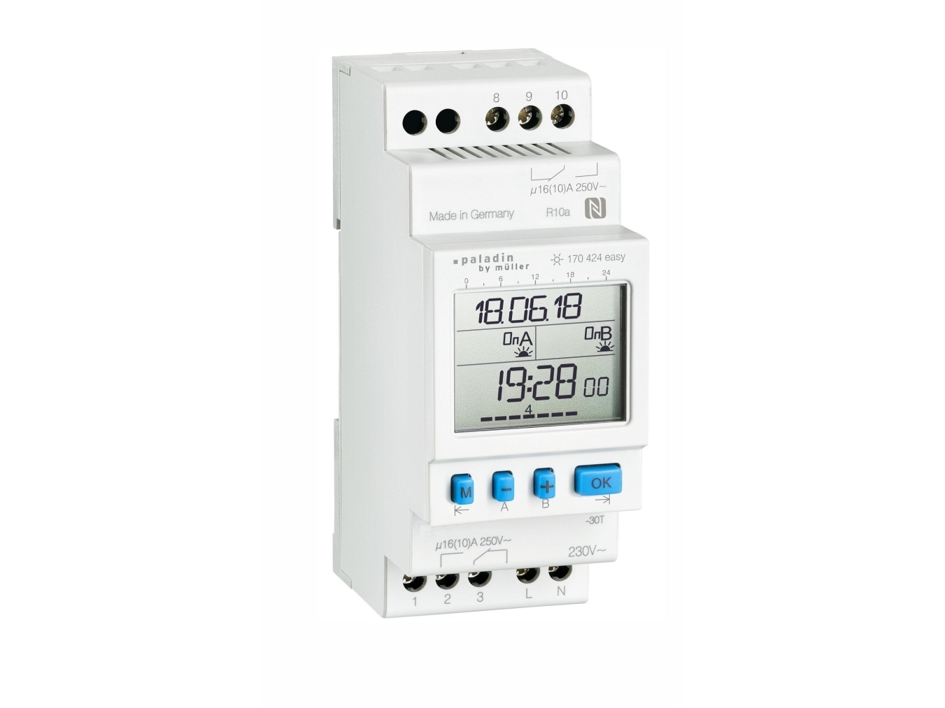 Kontaktur Digital ASTRO, Din-skinne (2 modul 35 mm bred), Ugeur, 2 Kanals, Programmebar med NFC med appen (Save'n Carry)
