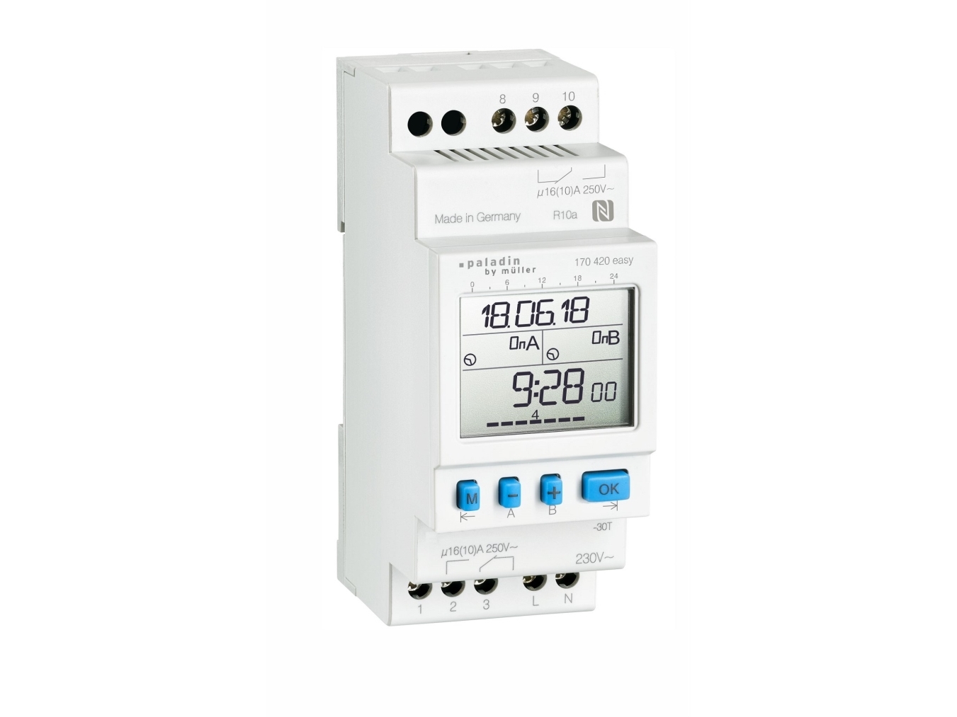 Kontaktur Digital, Din-skinne (2 modul 35 mm bred), Ugeur, 2 Kanals, Programmebar med NFC med appen (Save'n Carry)