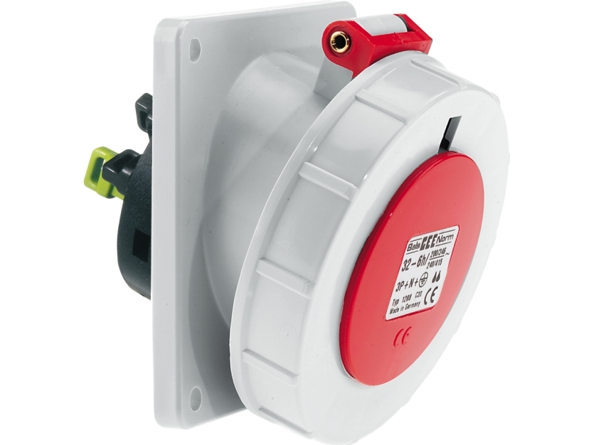 BALS CEE stikdåse indbygning H6 400V 16A 5 polet rød skrå 20°, flange 100x92mm, Quick Connect® IP67, polyamid