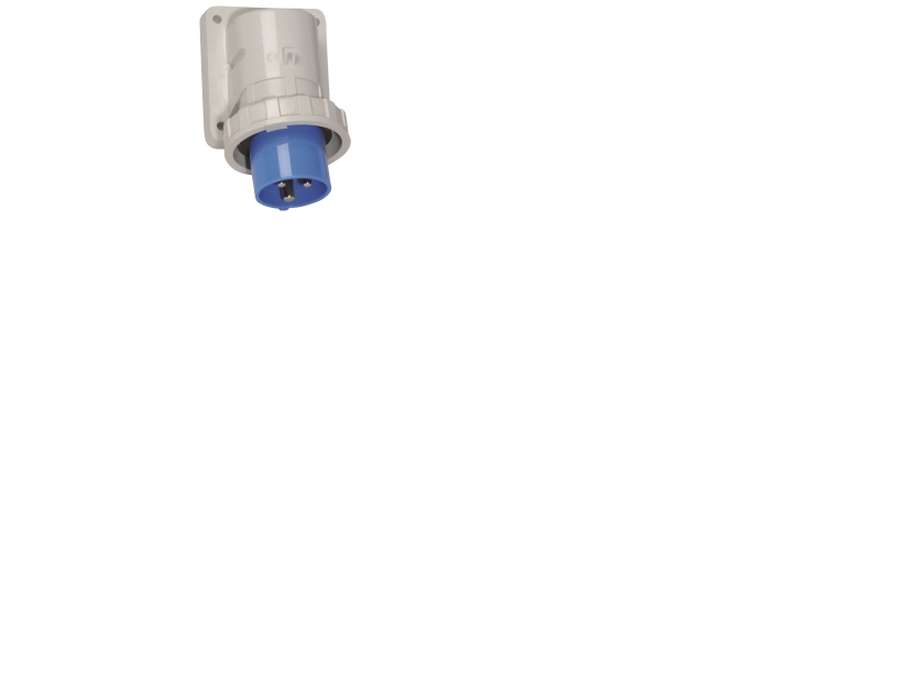 BALS CEE Panel indtag H6 230V 16A 3 polet IP67, Farve blå RAL 5015, Skrueklemmer. Flange 74x84 mm. Fixing centers 58x64 mm