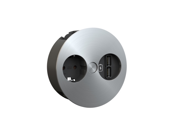 Bachmann 931.031, Type F + 2 x USB A, Rustfrit stål, Metal, Plast, 42,5 mm, 11,5 cm