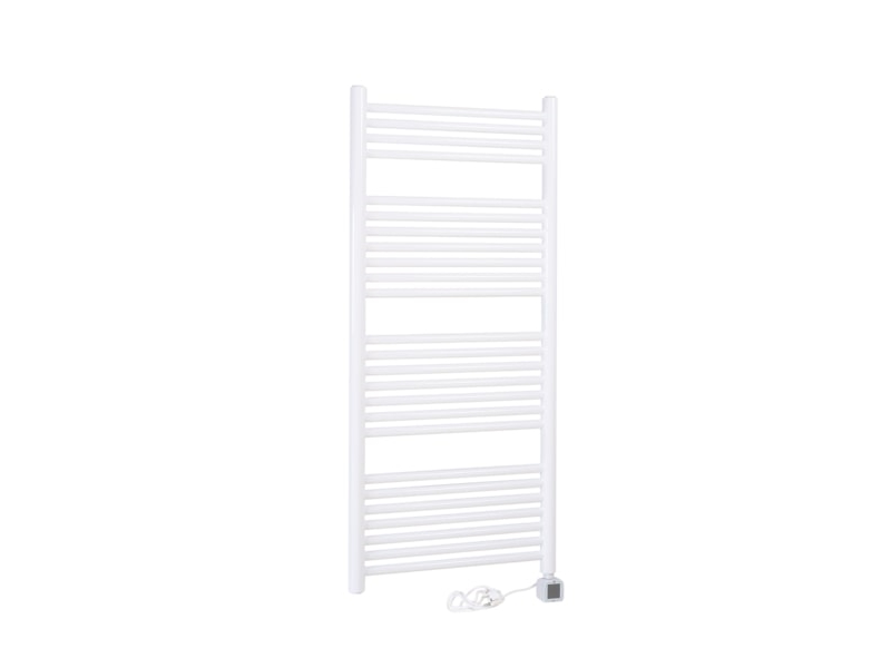 Thermrad Tone-E el-håndklæderadiator 600W, rundt strålingsrør og solfanger, inkl. tilslutningskabel, hxl 1200x550mm hvid RAL9016