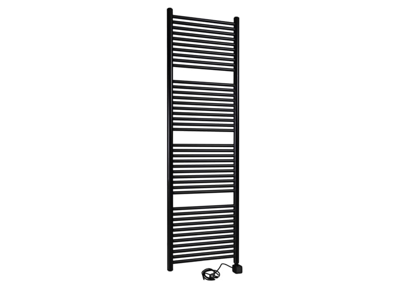 Thermrad Tone-E el-håndklæderadiator 900W, Rundt strålerør og solfanger, inkl. tilslutningskabel, hxl 1800x550mm, mat sort