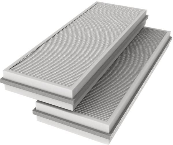 SYSTEMAIR Panelfilter, sæt i filterklasse F7/M5 til VSR300. Tilluft F7 (ePM1 60%) 397x277x24 mm og fraluft M5 (ePM10 50%) 398x210x24 mm.