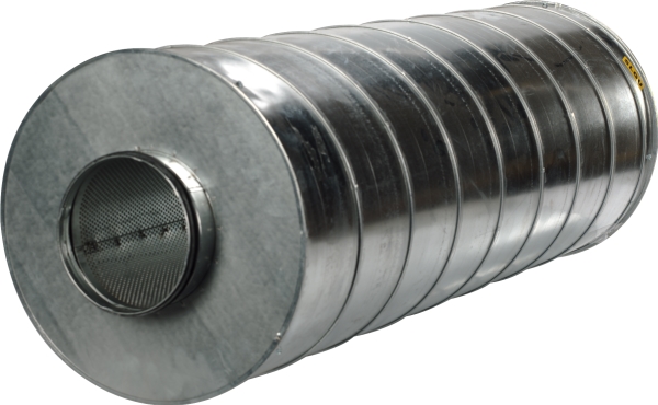LINDAB Lyddæmper SLU 400 med 100 mm isolering. Længde 900 mm, ydre diameter 600 mm. NPU tilkøbes.