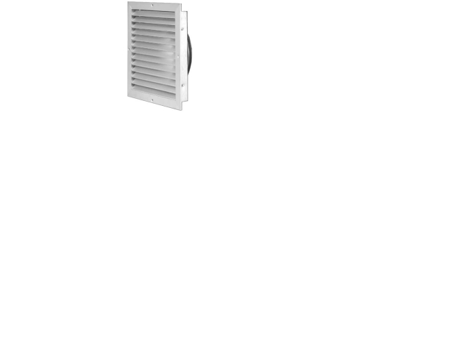 LINDAB Friskluftrist VRDK 200 i aluminium med Ø200 mm tilslutning til indtag og afkast, monteres på ydervæg. Mål 310x285/342x317 mm.