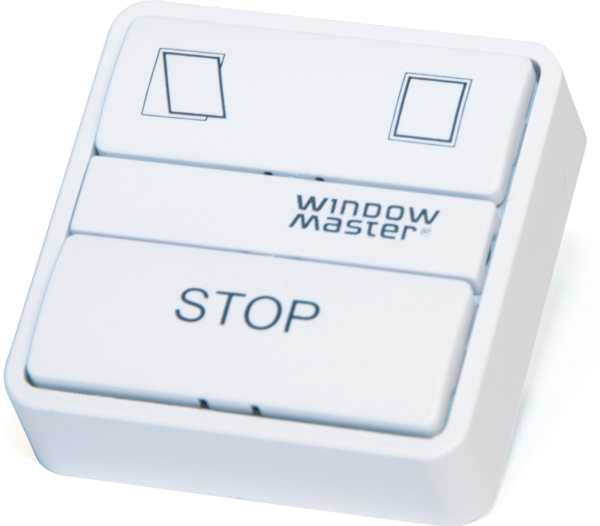 WINDOWMASTER Komforttryk WSK 103 model FUGA med ÅBN/LUK/STOP-funktion til vindue, røglem eller lyskuppel. Mål (BxHxD) 50x50x17 mm.