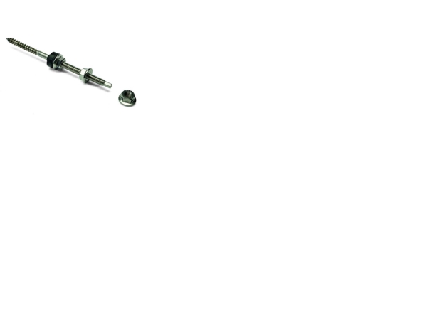 Novotegra stokskrue til træ, M10*200mm, sekskant SW7, med EPDM-tætning og 3 låsemøtrik SW18. Montage af C-skinner. Komplet Sæt.
