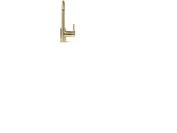 BLUE LABEL Etgrebs håndvaskarmatur uden bundventil - kold start funktion & 3/8 tilslutningsslang - børstet guld - med drejbar C tud