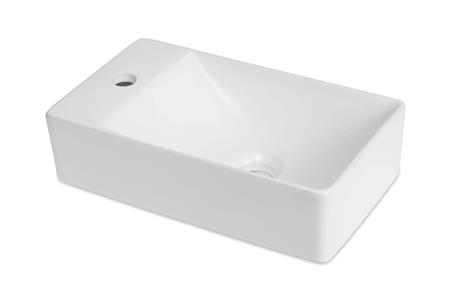 BLUE LABEL Keramisk håndvask, firkantet med hanehul til venstre - 38x22x10 cm - uden overløb - mat hvid