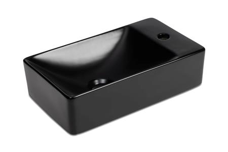 BLUE LABEL Keramisk håndvask, firkantet med hanehul til højre - 38x22x10 cm - uden overløb - mat sort