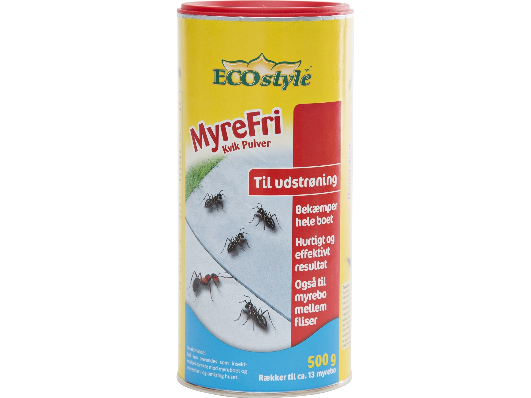 ECOSTYLE Strø MyreFri Kvik Pulver direkte ned i myreboet og på myrernes gangarealer.