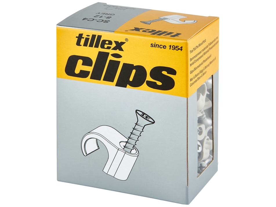 TILLEX Clips med TX20 SKSC-C4 8-12mm grå, med kraftig C4 skrue til runde ledninger/rør - (100 stk.)