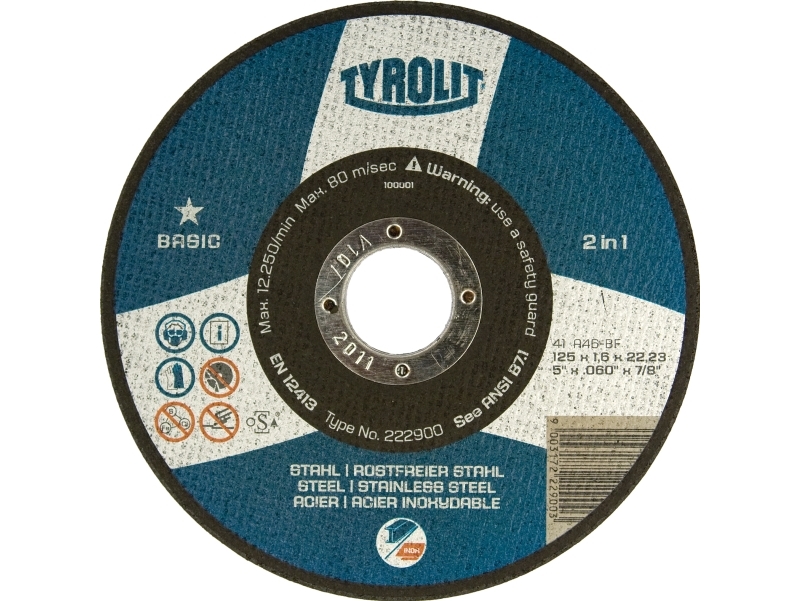 TYROLIT Sk&auml;rskiva BASIC A46-BF125X1 ,6X22 Rostfritt st&aring;l/St&aring;lForm 41 rak