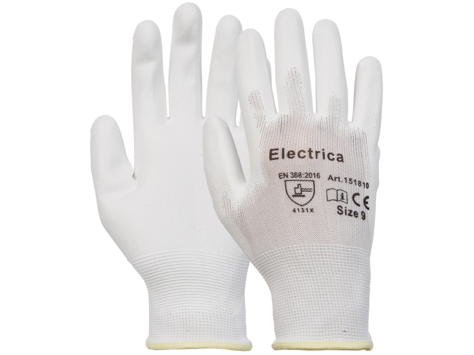 Handsker til montageopgaver. Belægning af PU glat overflade. Electrica S.8 - (12 par)